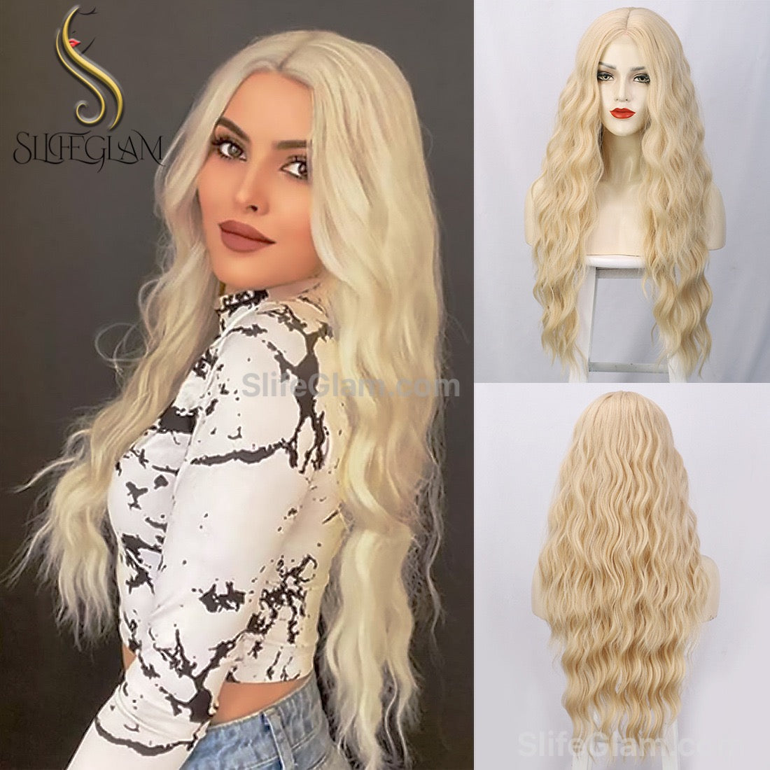 Long Beautiful Wavy Blonde Lace Front Platinum Blonde Bleached Blonde Wig