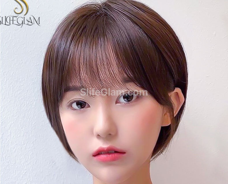 100% Short Brown Human Hair Wig Natural Realistic