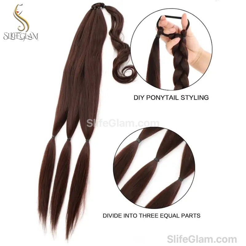 Long Braided Pony Tail Hair Extension 34inches Black Brown Blonde