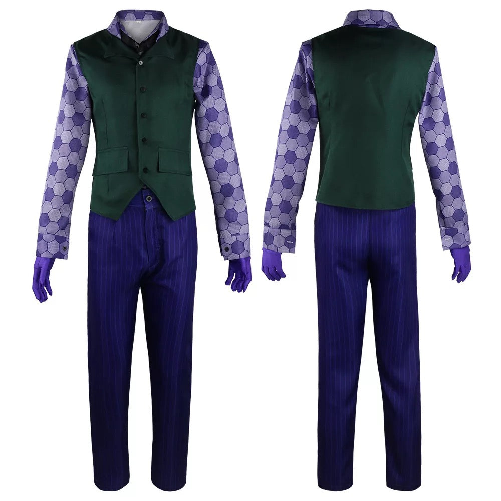 Halloween Costume Joker Outfit Full Set of 6 Movie Dark Knight Joker Cosplay Costume Heath Ledger Joker Purple Uniform Latex Mask Full Set Adult Halloween Carnival Party