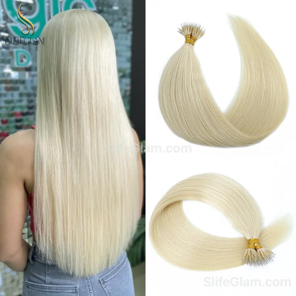 100% Human Hair Blonde Nano Ring Hair Extensions 50G Platinum Blonde Honey Blonde Brown Dark Blonde