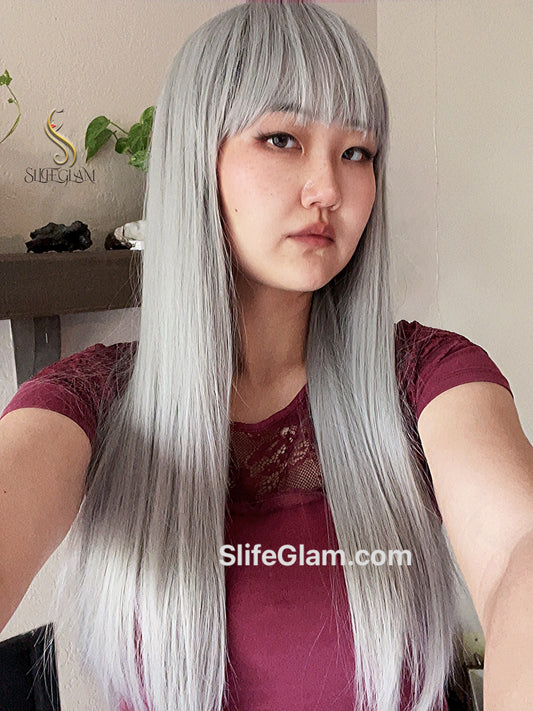 Cool Straight Long Silver Wig Cosplay Wig Drag Wig Halloween Wig Natural