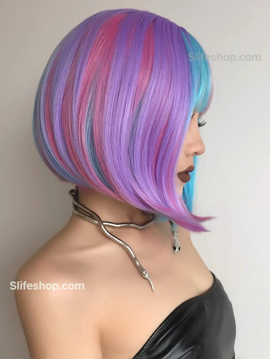 Rainbow Bob Wig Short Wig Halloween Wig Drag Wig SlifeGLAM