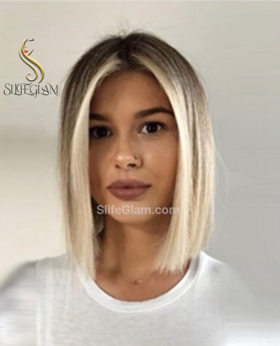 Beautiful Short Straight Shoulder Length Blonde Lace Front Platinum Blonde Bleached Blonde Wig