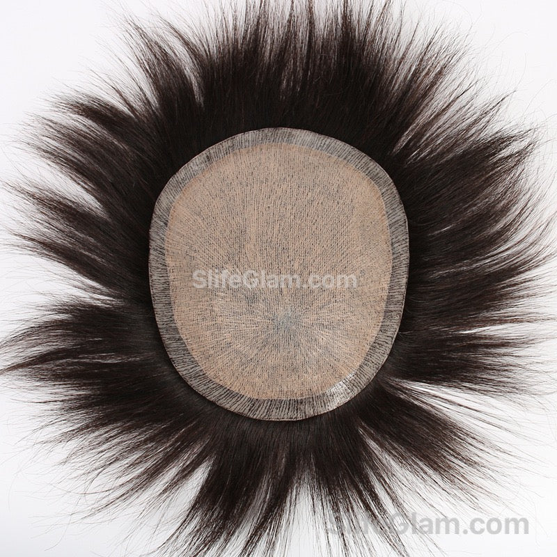 SlifeGlam Men’s Mono Silk Topper Human Hair Toupee Men’s Hair Piece Men’s Hair Systems Clip in Toupee