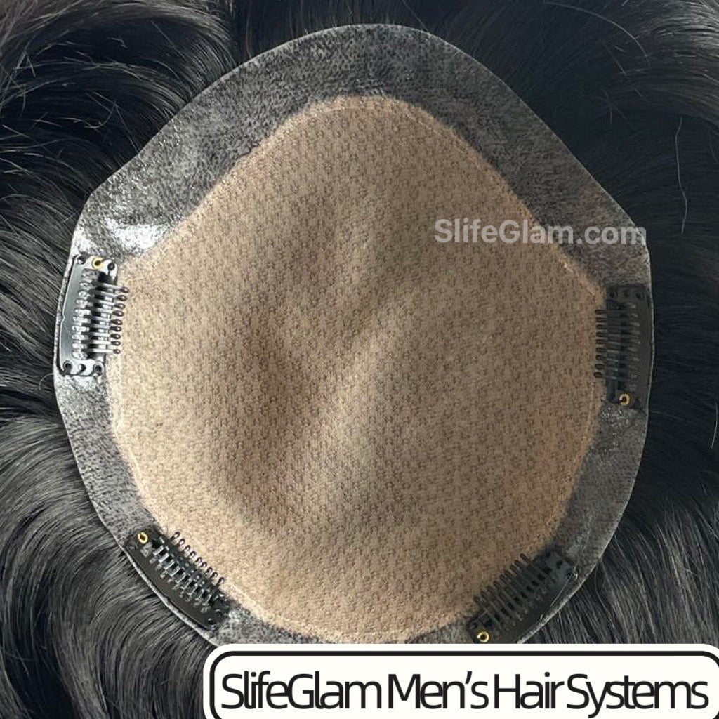 SlifeGlam Men’s Mono Silk Topper Human Hair Toupee Men’s Hair Piece Men’s Hair Systems Clip in Toupee