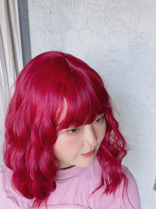 Beautiful Red Short Shoulder Length Wavy Curly Red Orange Wig Wine Burgundy Natural Realistic