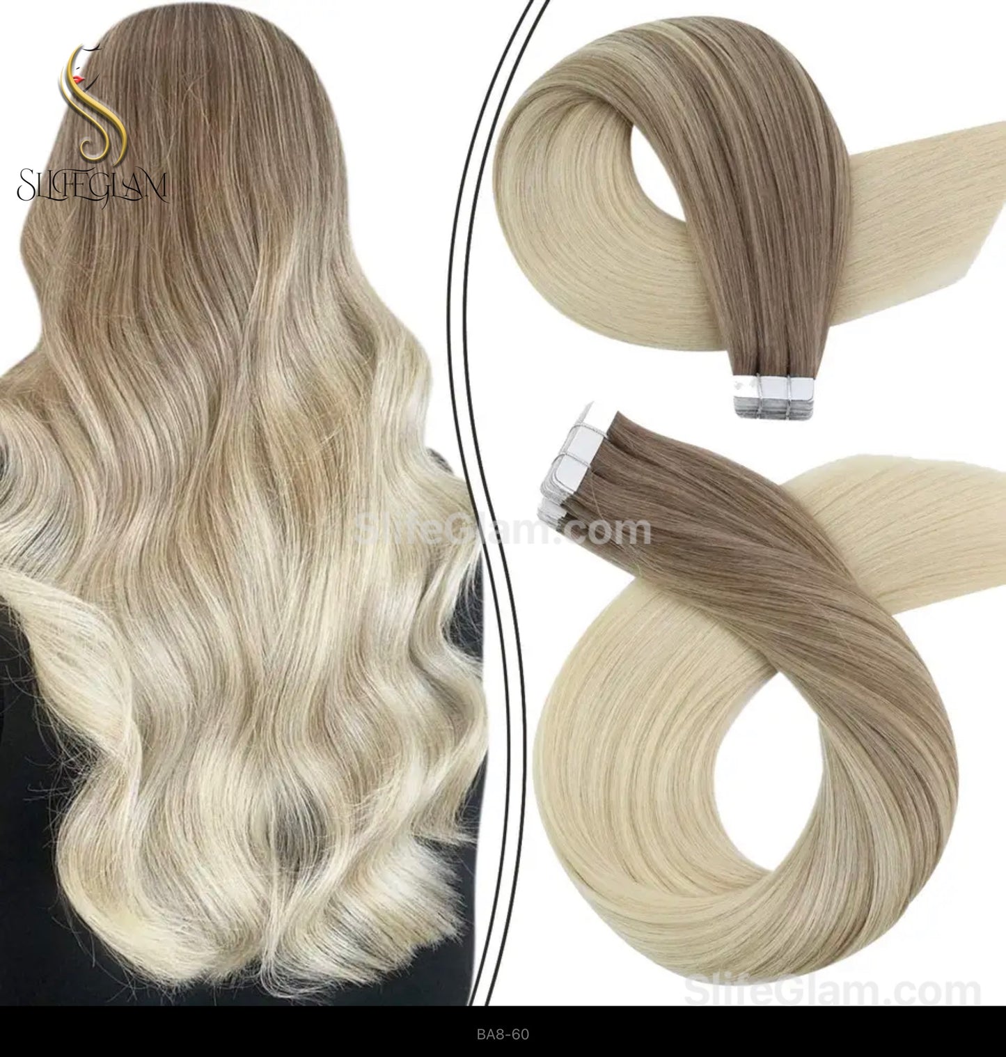 100% Remy Human Hair Ombre Blonde Tape-in Hair Extensions 50G Platinum Blonde Honey Blonde Brown Dark Blonde