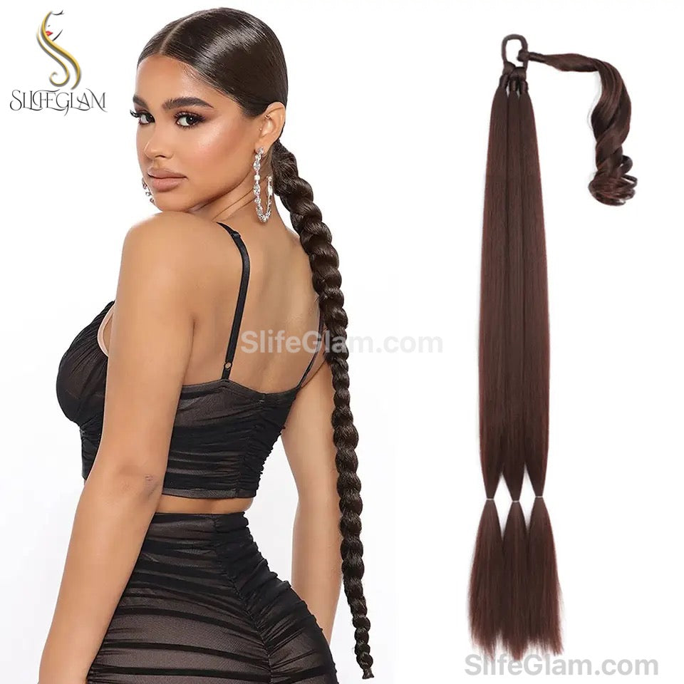 Long Braided Pony Tail Hair Extension 34inches Black Brown Blonde