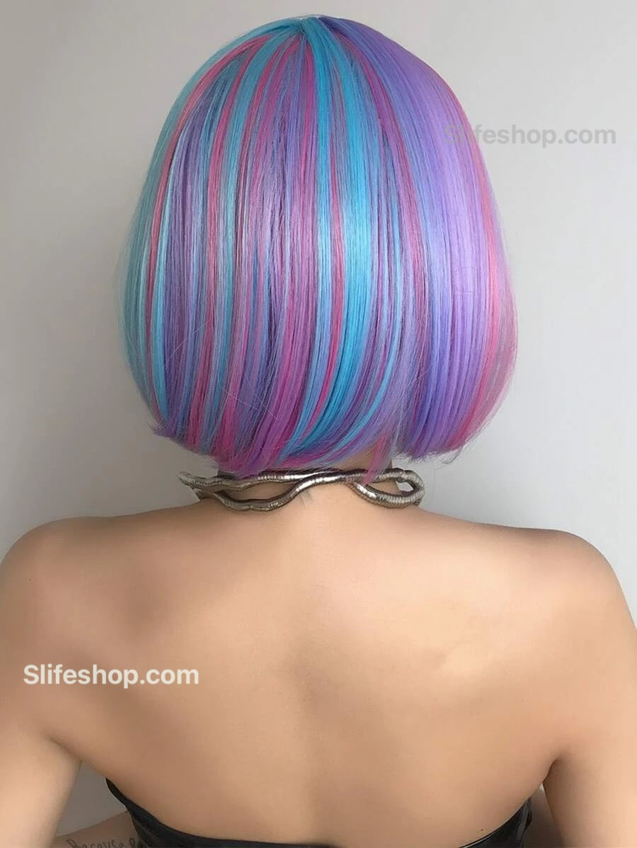 Rainbow Bob Wig Short Wig  Halloween Wig Drag Wig