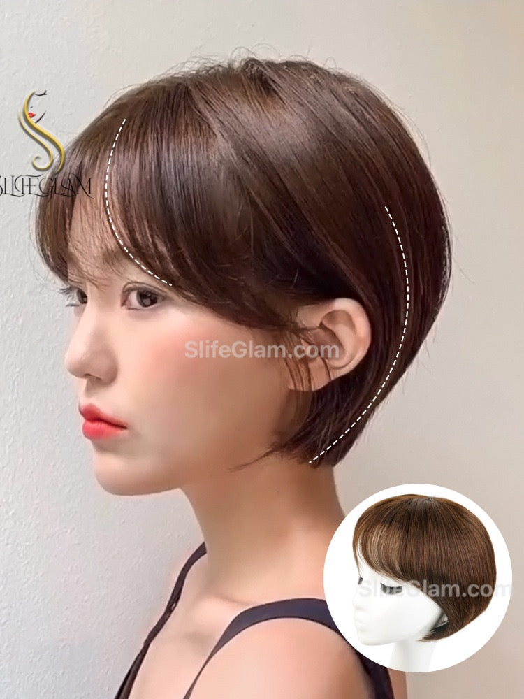 100% Short Brown Human Hair Wig Natural Realistic