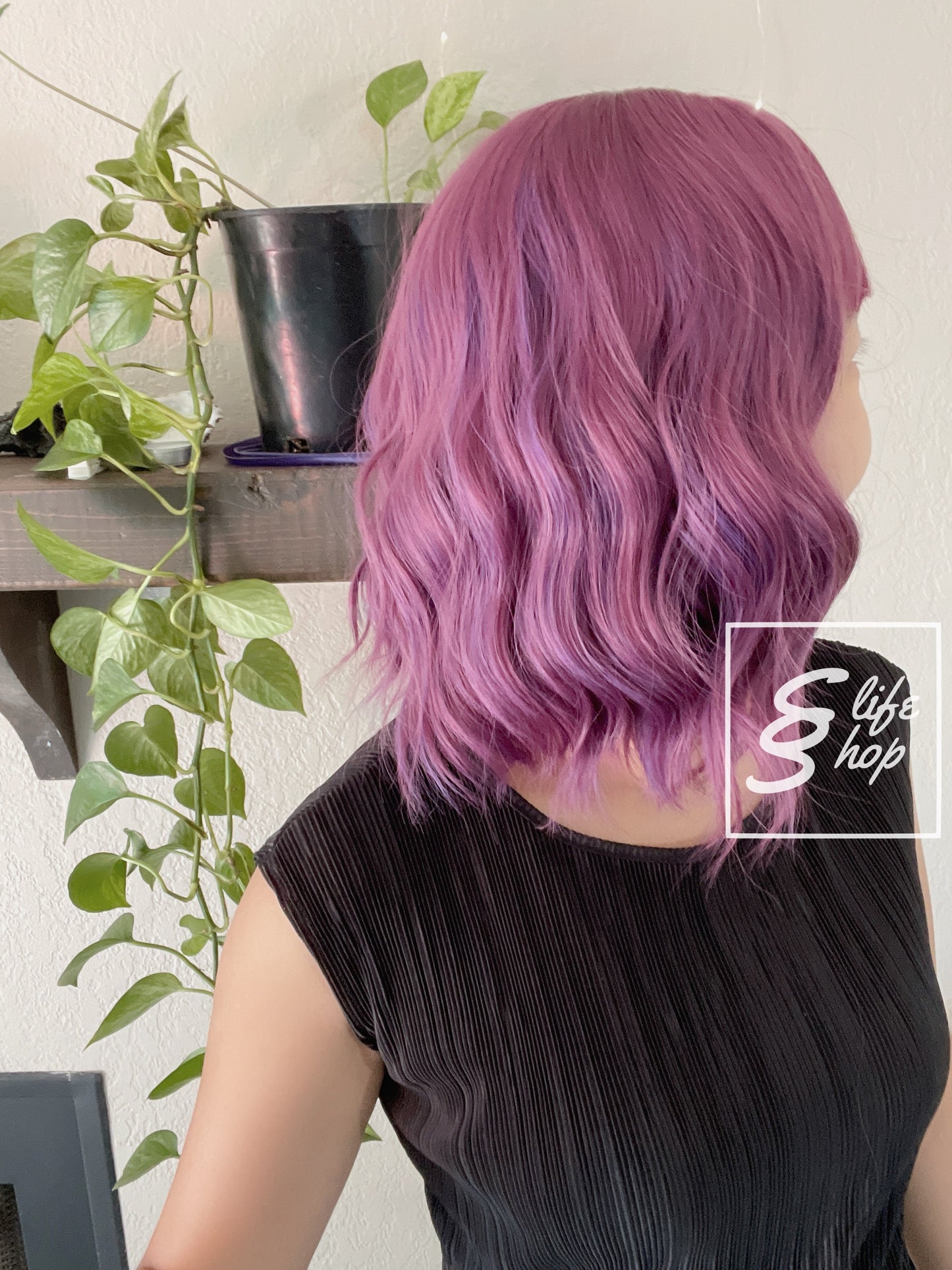 Beautiful Realistic Short Wavy Purple Wig Natural Realistic