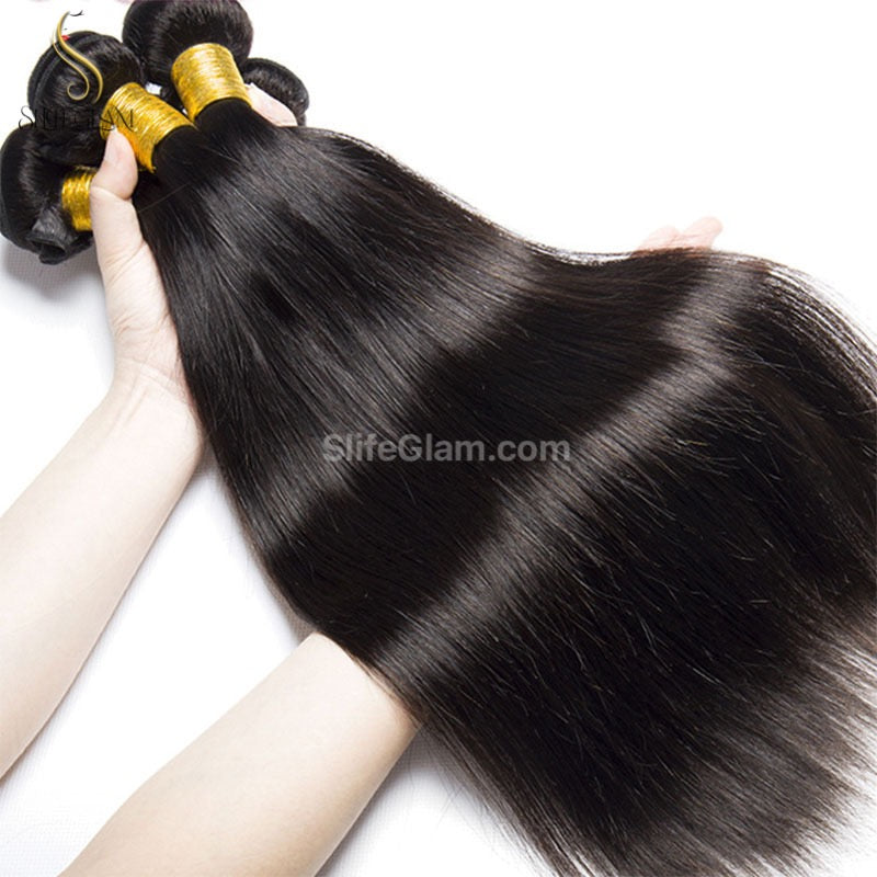 SlifeGlam Human Hair Bundles Straight Natural Black Brown Human Hair Weaves Virgin Straight Remy Hair 100g Human Hair Weft Extensions