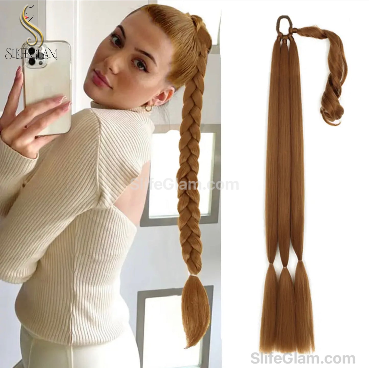 Long Braided Pony Tail Hair Extension 34inches Black Brown Blonde