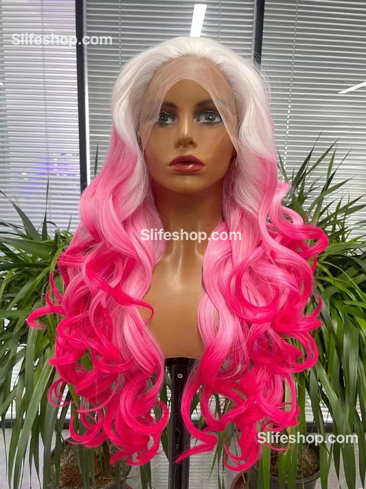 Beautiful 360 HD Lace Front Long Curly Wavy Wig Pink Wig Purple Wig Drag Wig Long Wig