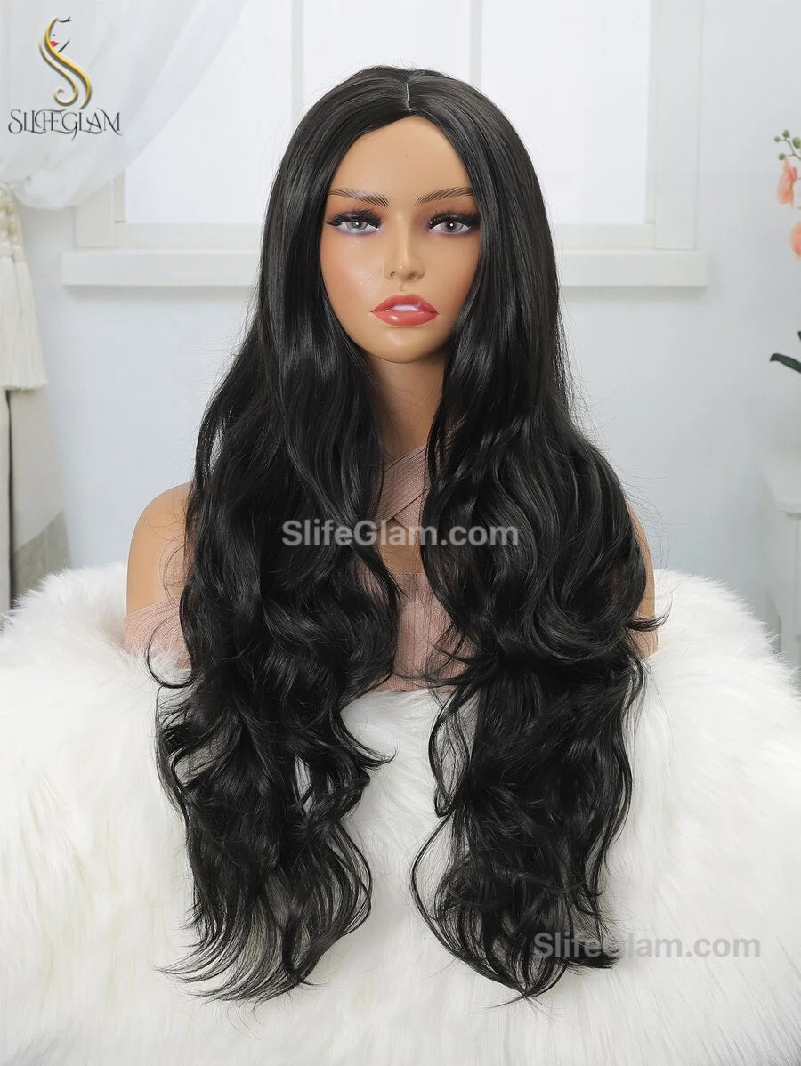 Beautiful Super Long Wavy Curly Black/Dark Brown Wig 26 inches