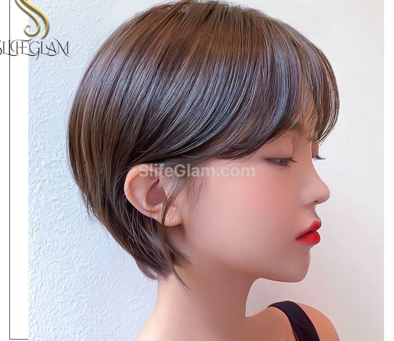 100% Short Brown Human Hair Wig Natural Realistic