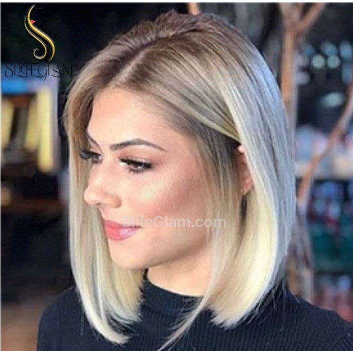 Beautiful Short Straight Shoulder Length Blonde Lace Front Platinum Blonde Bleached Blonde Wig