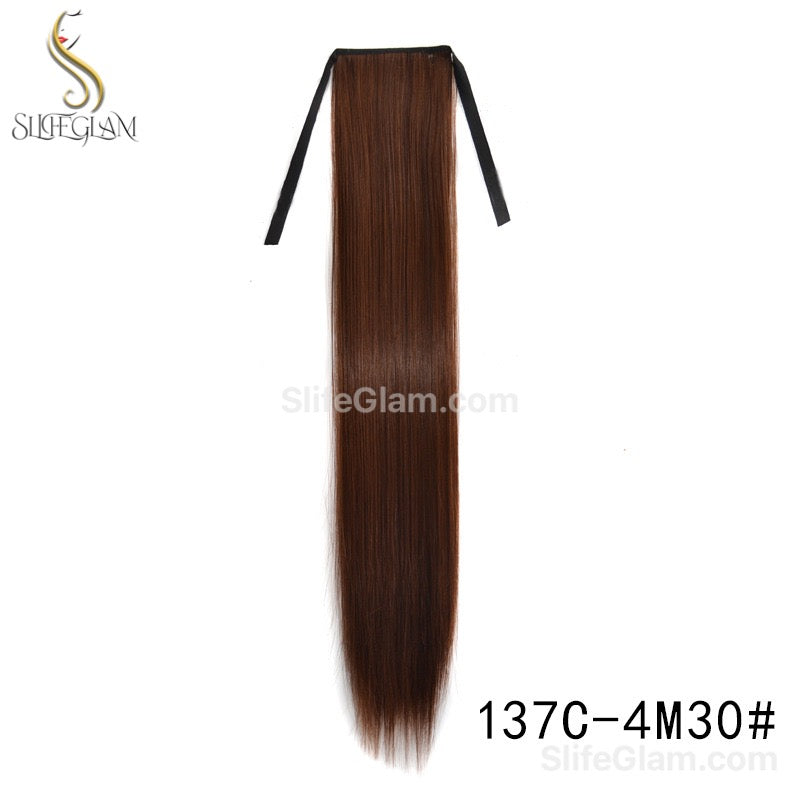 Long Straight Ribbon Pony Tail Extensions Black Dark Brown Pony Tail Hair Extensions 24-34 inches