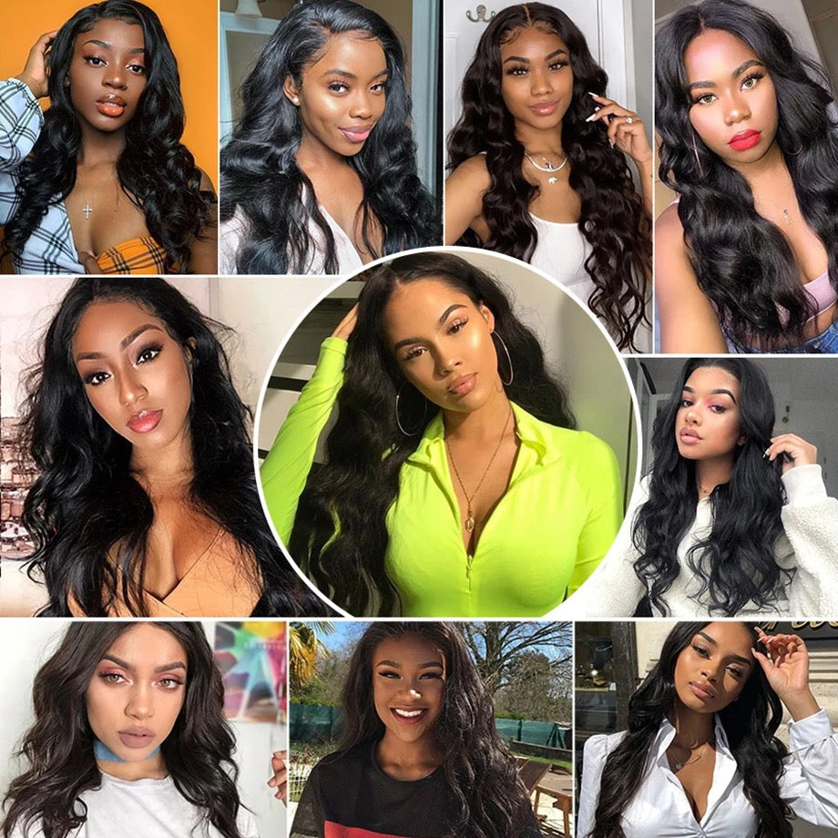 SlifeGLAM Long Body Wave Human Hair Wig Black Human Hair Wigs Pre Plucked Body Wave Middle Part Lace Wigs Long Lace Front Side Part Mid Part