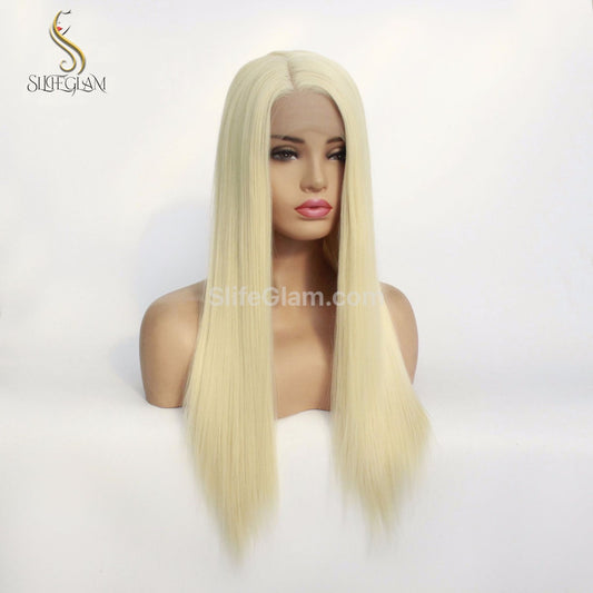 Beautiful Realistic Lace Front Straight Platinum Blonde Wig Natural Realistic