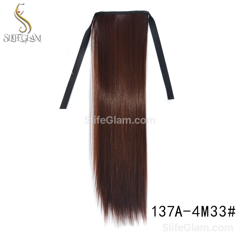 Long Straight Ribbon Pony Tail Extensions Black Dark Brown Pony Tail Hair Extensions 24-34 inches