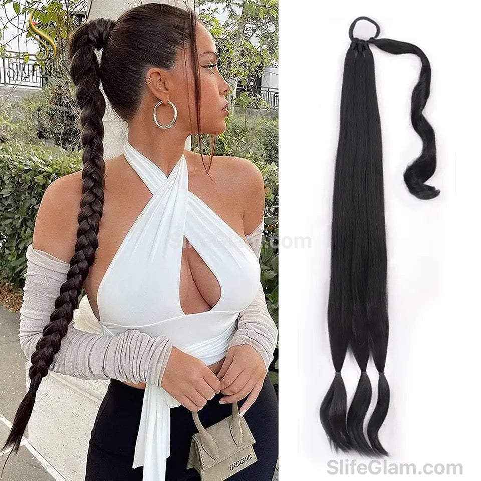 Long Braided Pony Tail Hair Extension 34inches Black Brown Blonde