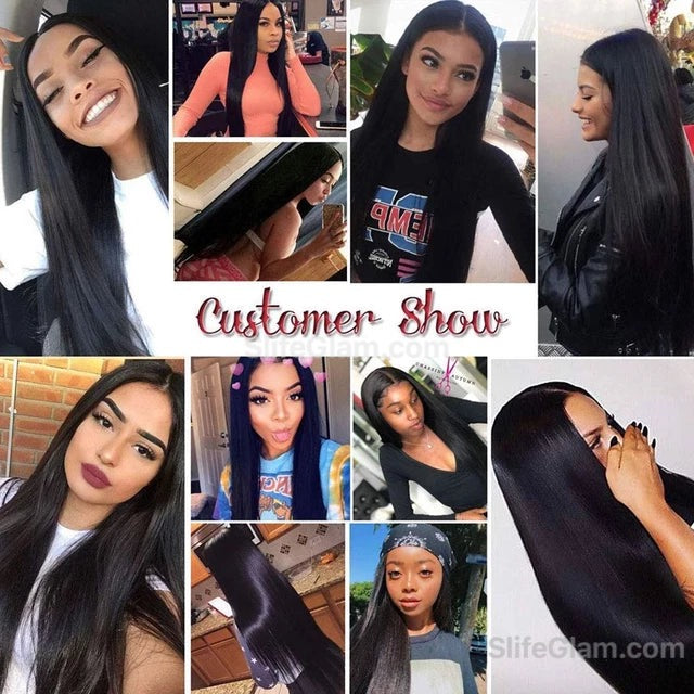 SlifeGLAM Long Straight Human Hair Wig Black Human Hair Wigs Pre Plucked Straight Middle Part Lace Wigs Long Lace Front Side Part Mid Part