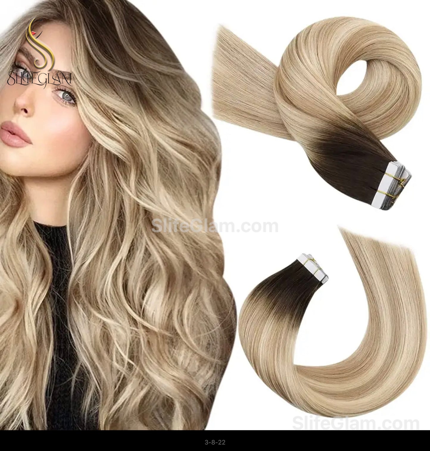 100% Remy Human Hair Ombre Blonde Tape-in Hair Extensions 50G Platinum Blonde Honey Blonde Brown Dark Blonde