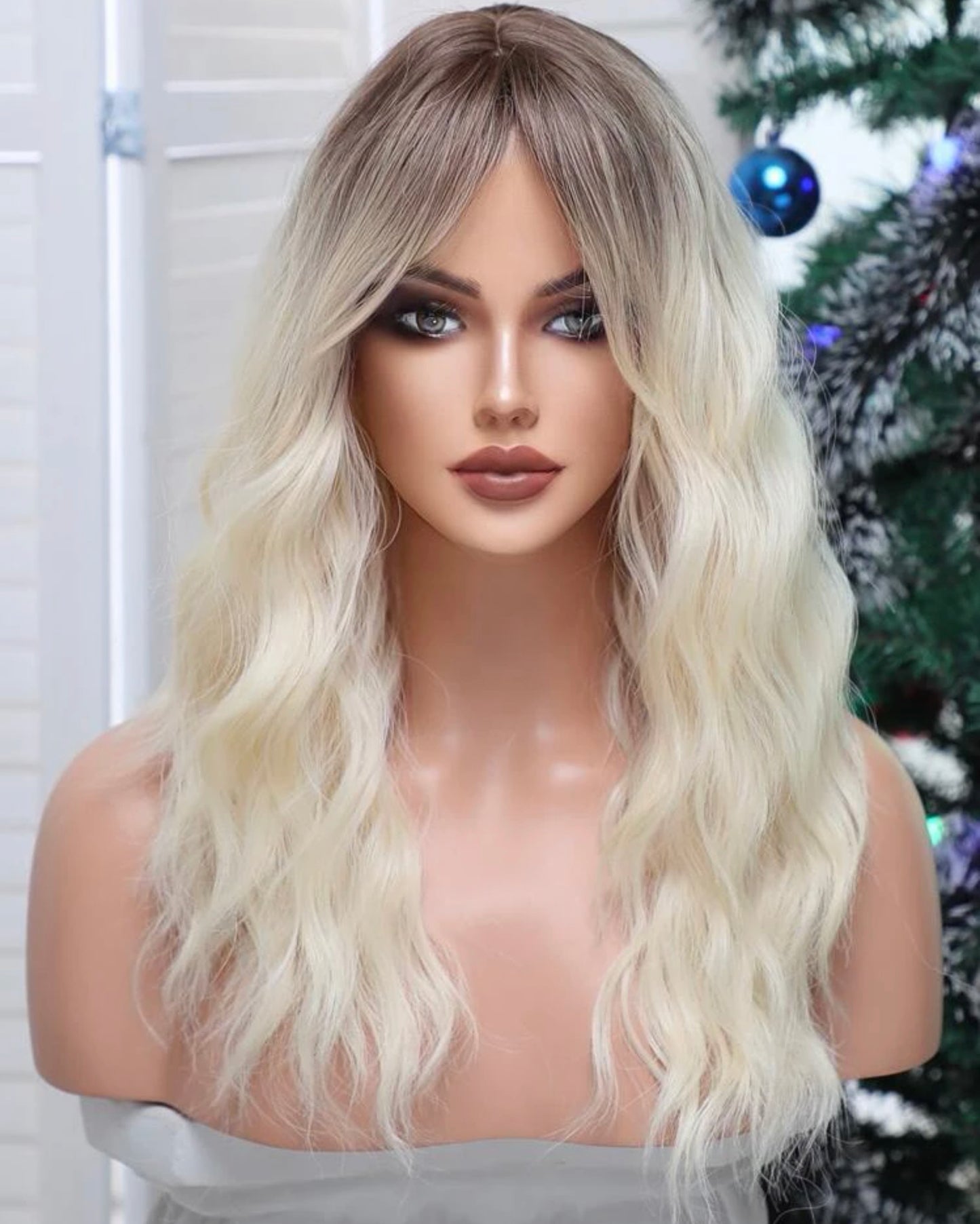 Beautiful Blonde Long Wavy Wig Mid Part Platinum Blonde