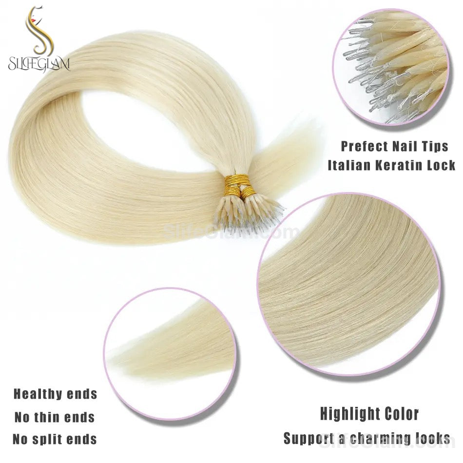 100% Human Hair Blonde Nano Ring Hair Extensions 50G Platinum Blonde Honey Blonde Brown Dark Blonde