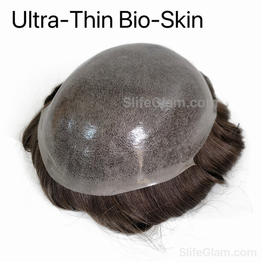 SlifeGlam Men’s Bio-Skin Ultra-Thin Toupee Topper Human Hair Men’s Hair Piece Men’s Hair Systems