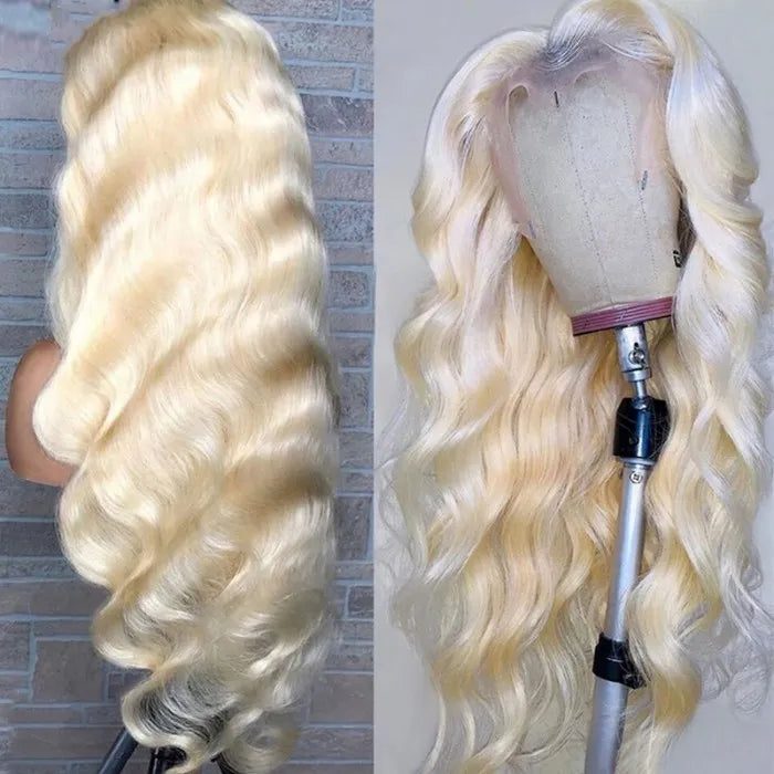 SlifeGlam Human Hair Platinum Blonde Body Wave 613 Lace Front Wig Remy Human Hair Beautiful Healthy Soft Shiny Human Hair Wig Frontal Wig