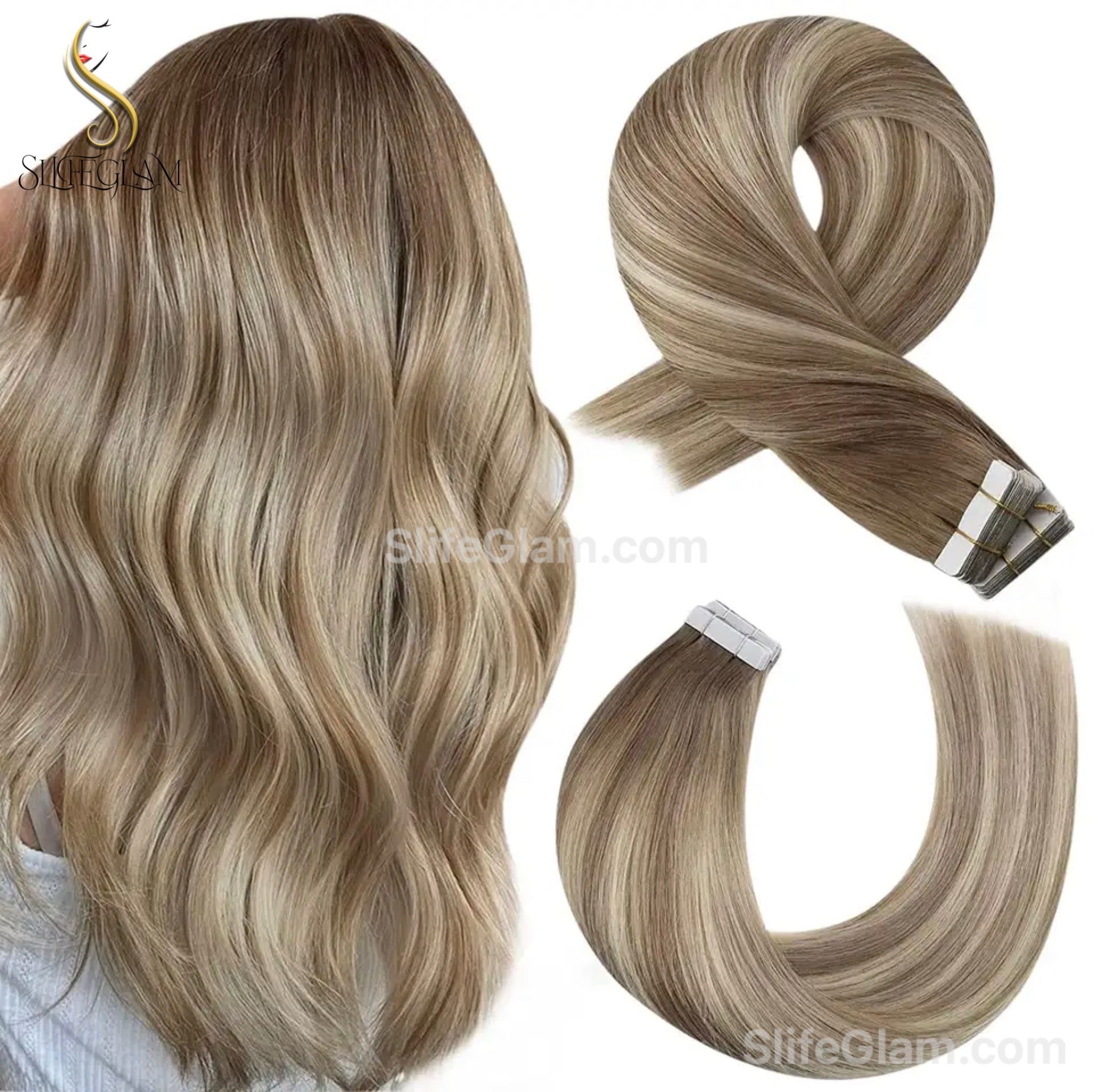 Glam Band popular Seamless Extensions Remy Human Hair Blonde ColorH23/613 16” Opened