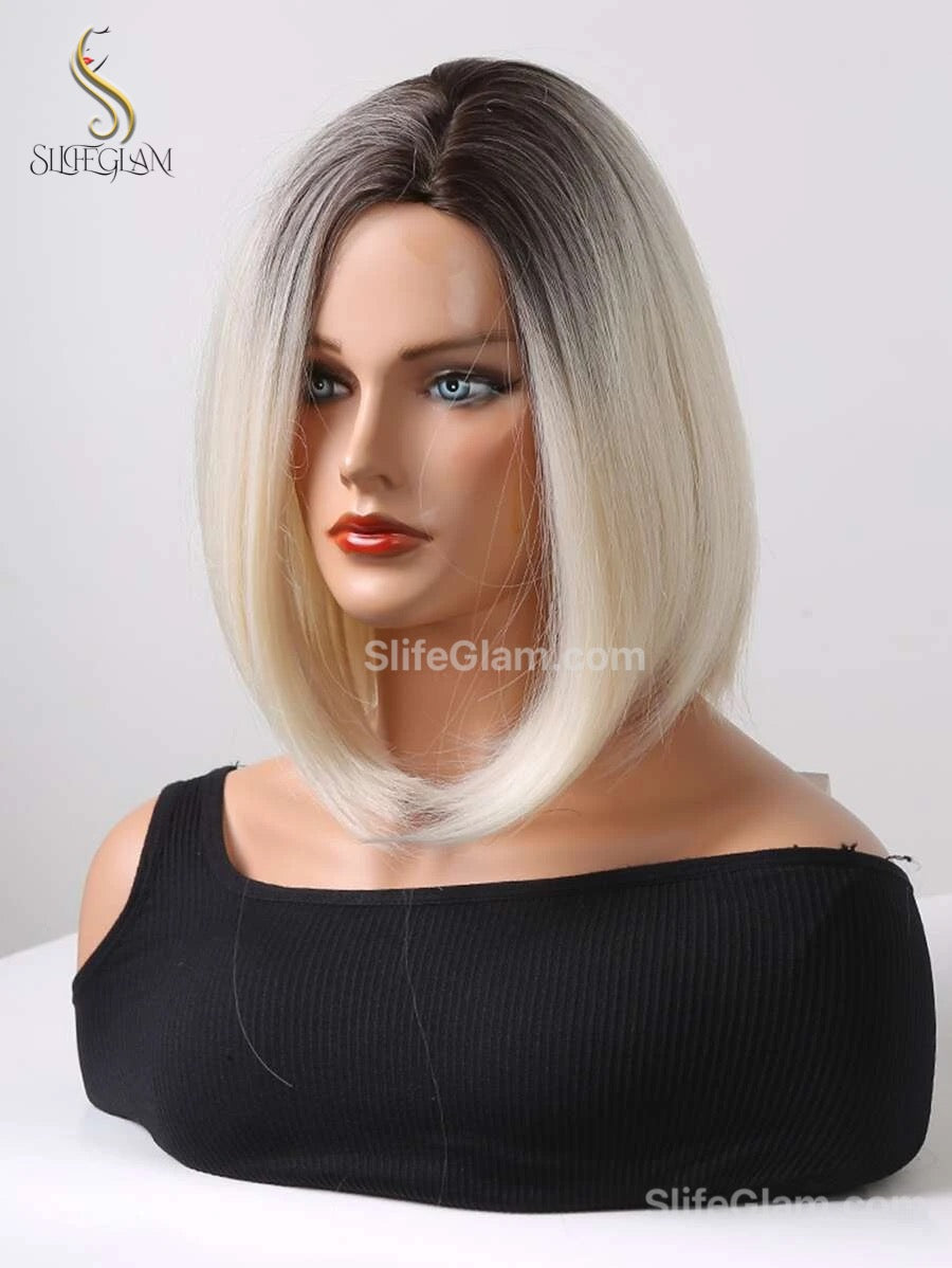 Beautiful Realistic Platinum Blonde Bleached Blonde Side-part Short Shoulder Length Wig