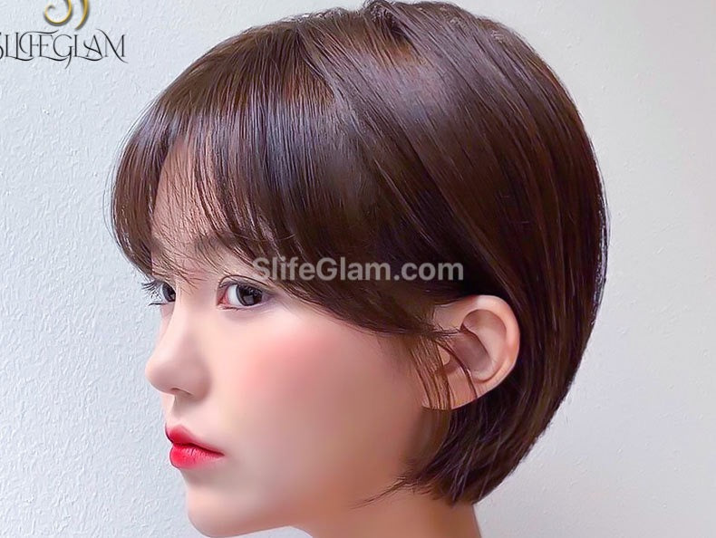 100% Short Brown Human Hair Wig Natural Realistic