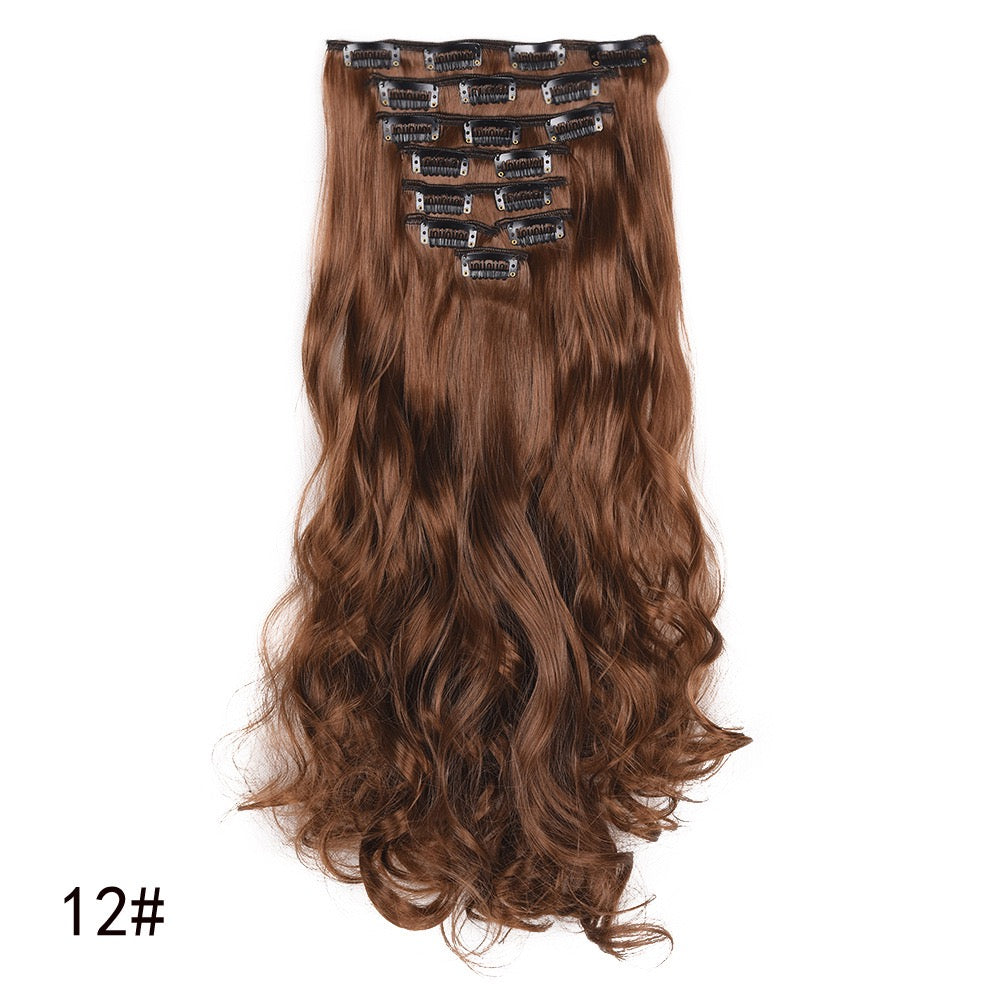 24Inchs 16 Clips in Hair Extensions Long Curly Wavy Hairstyle Synthetic Blonde Black Brown Hairpieces Heat Resistant