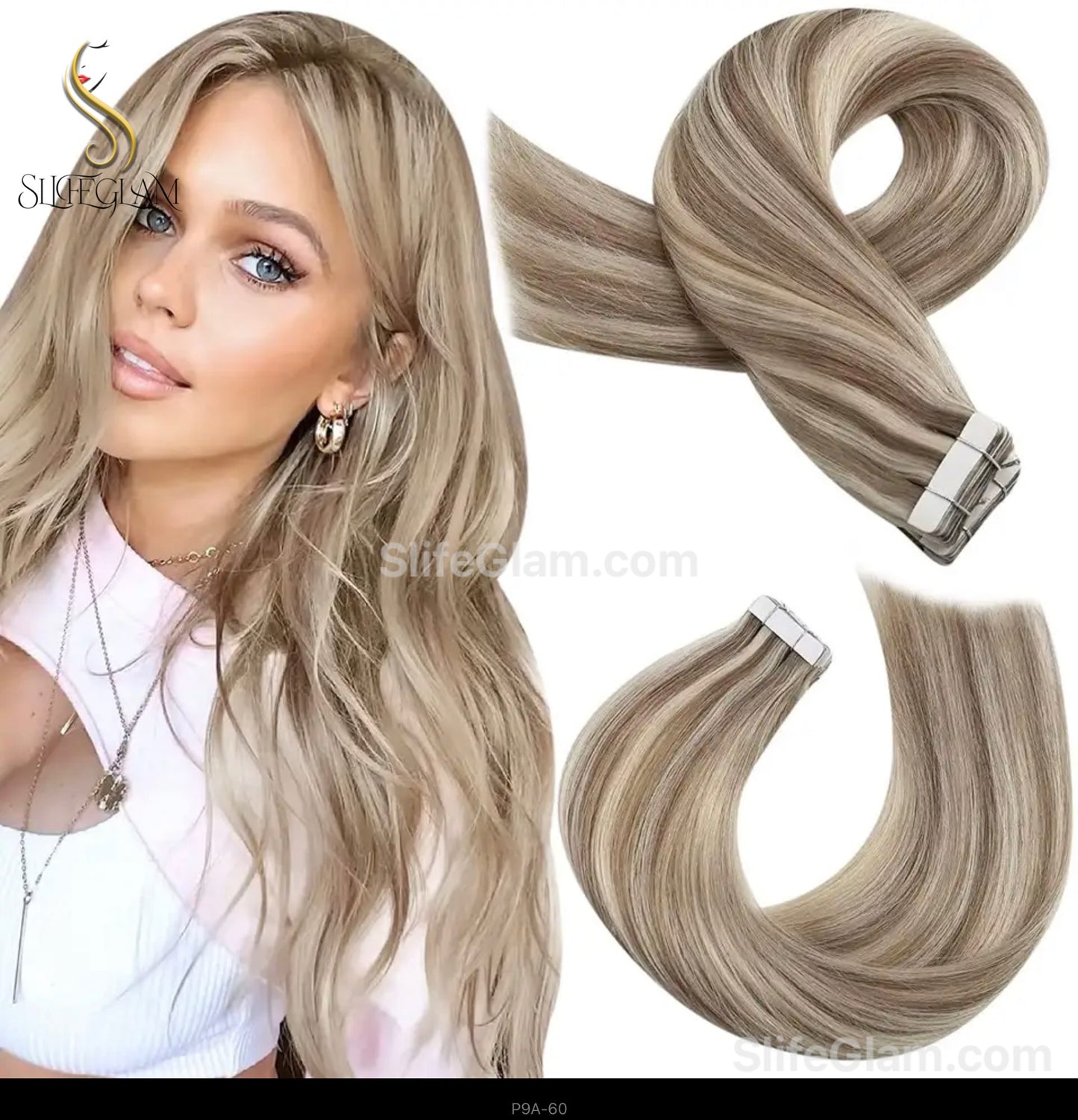 100% Remy Human Hair Ombre Blonde Tape-in Hair Extensions 50G Platinum Blonde Honey Blonde Brown Dark Blonde