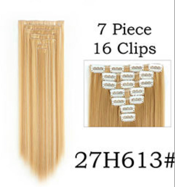 16 Clips Long Straight Synthetic Hair Extension Blonde Brown Brunette Red Natural Realistic Wig