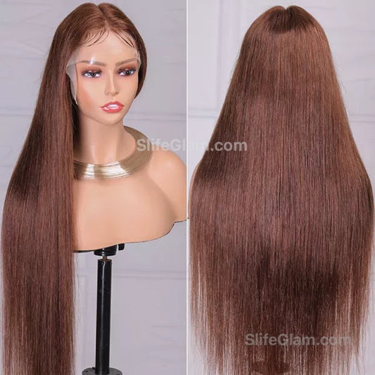 SlifeGLAM Long Straight Brown Human Hair Wig Brown Human Hair Wigs Pre Plucked Straight Middle Part Lace Wigs Long Lace Front Side Part Mid Part 7A