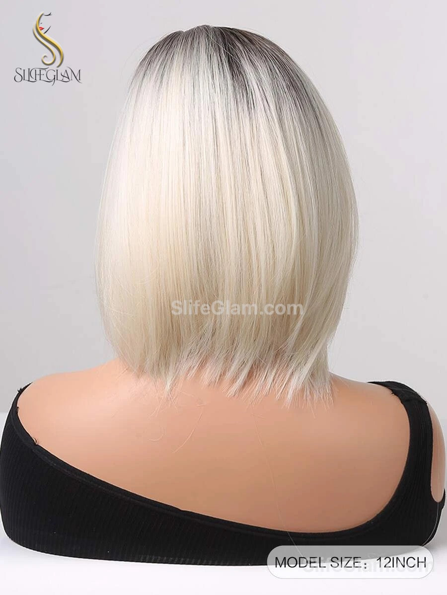 Beautiful Realistic Platinum Blonde Bleached Blonde Side-part Short Shoulder Length Wig