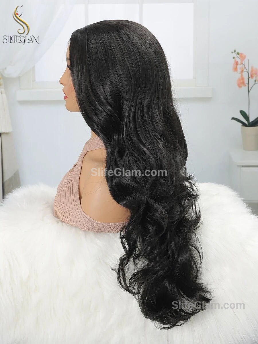 Beautiful Super Long Wavy Curly Black/Dark Brown Wig 26 inches