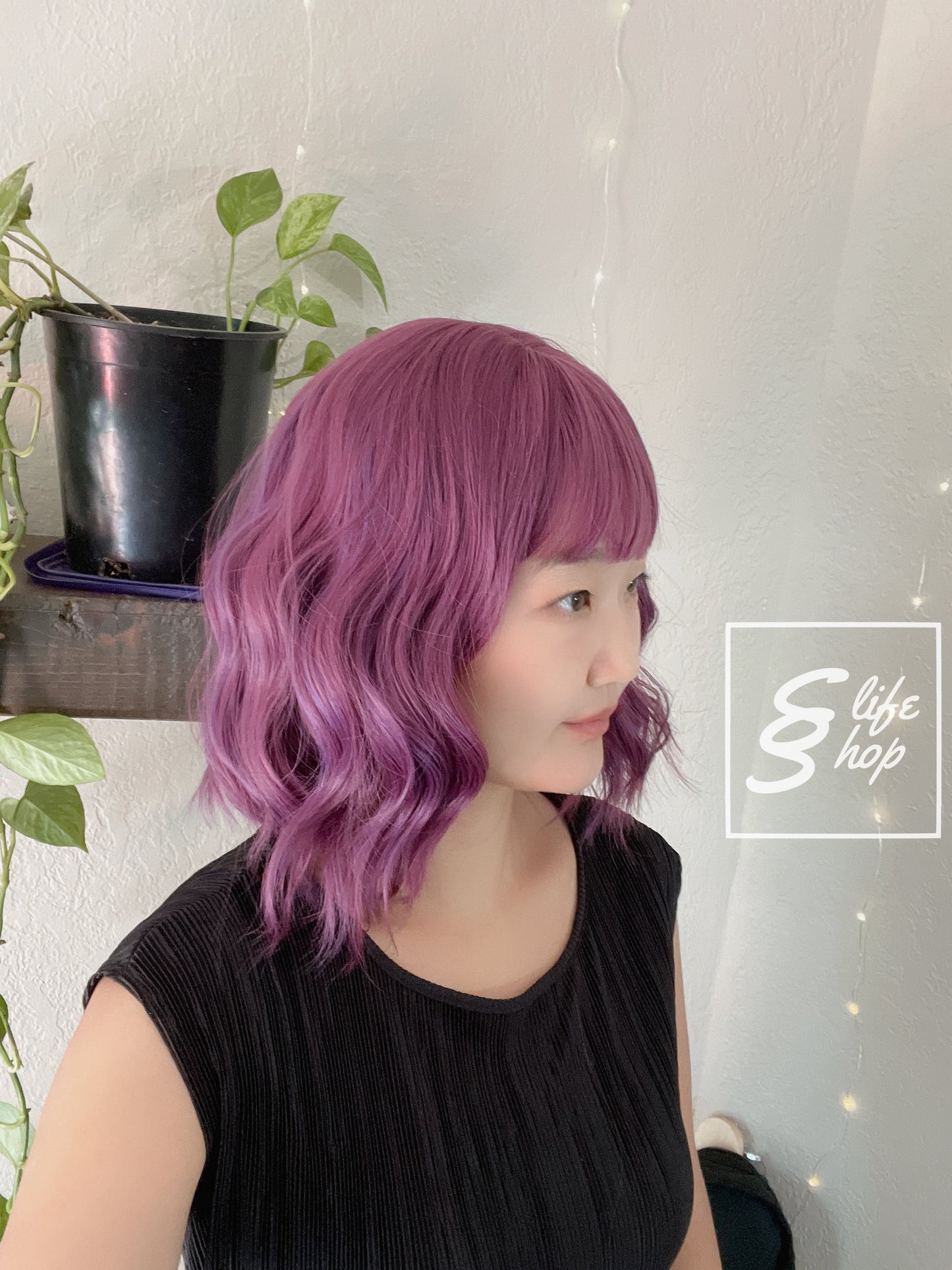 Beautiful Realistic Short Wavy Purple Wig Natural Realistic