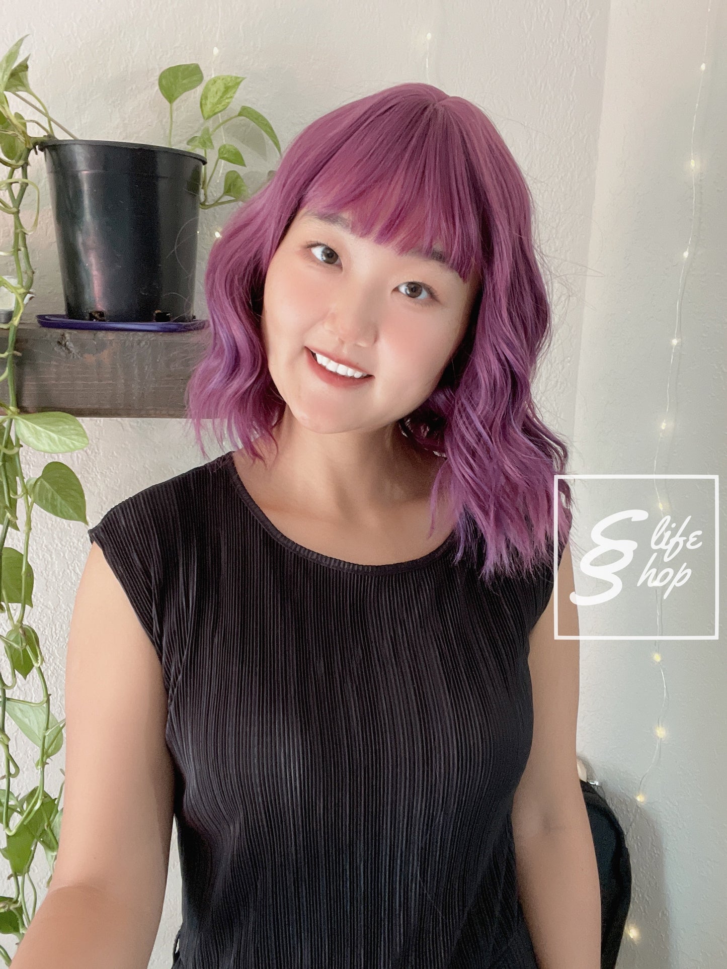 Beautiful Realistic Short Wavy Purple Wig Natural Realistic