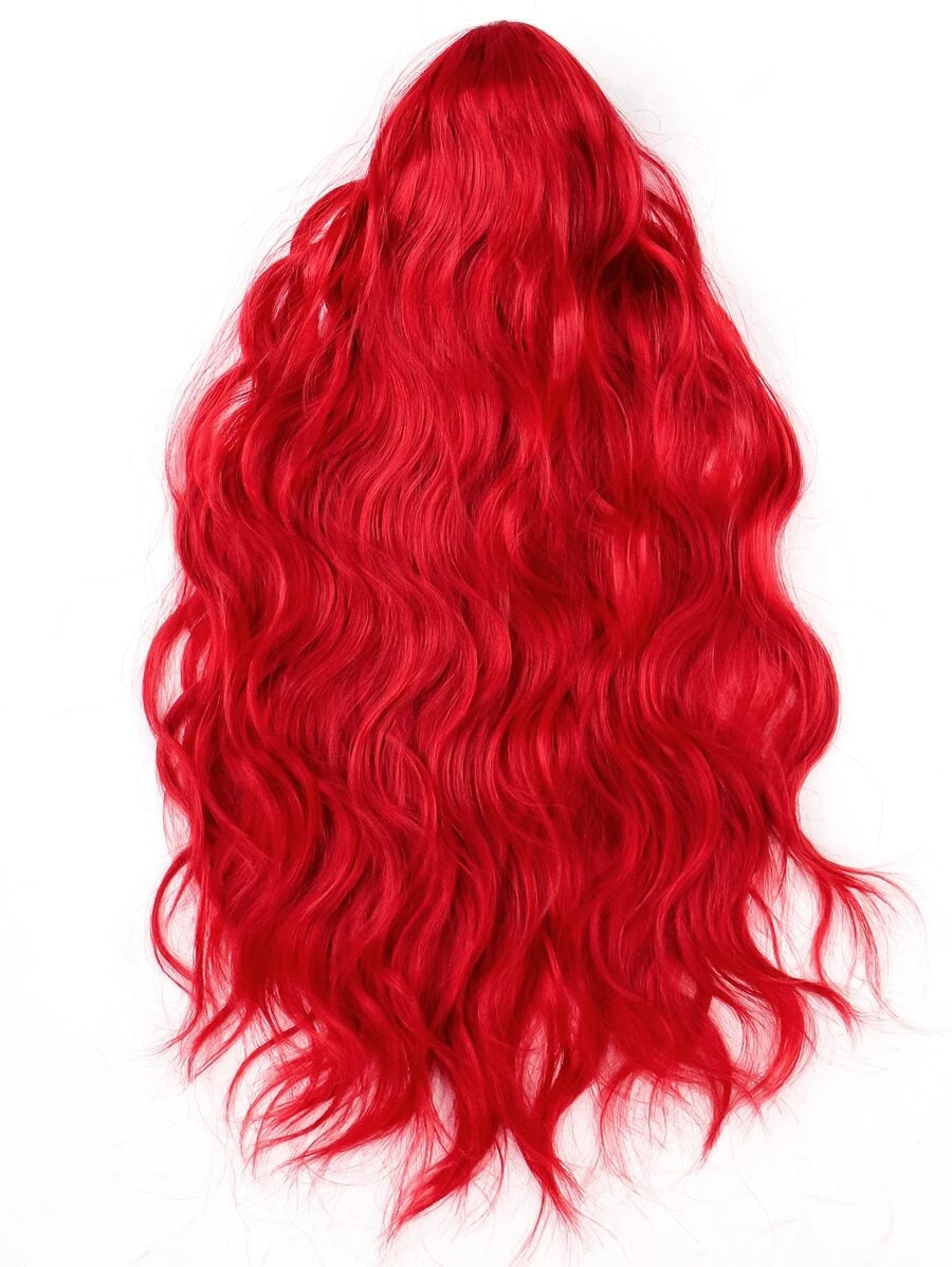 Long Curly Synthetic Red Ponytail With Claw Long Wavy Curly Red Orange Wig Wine Burgundy Natural Realistic