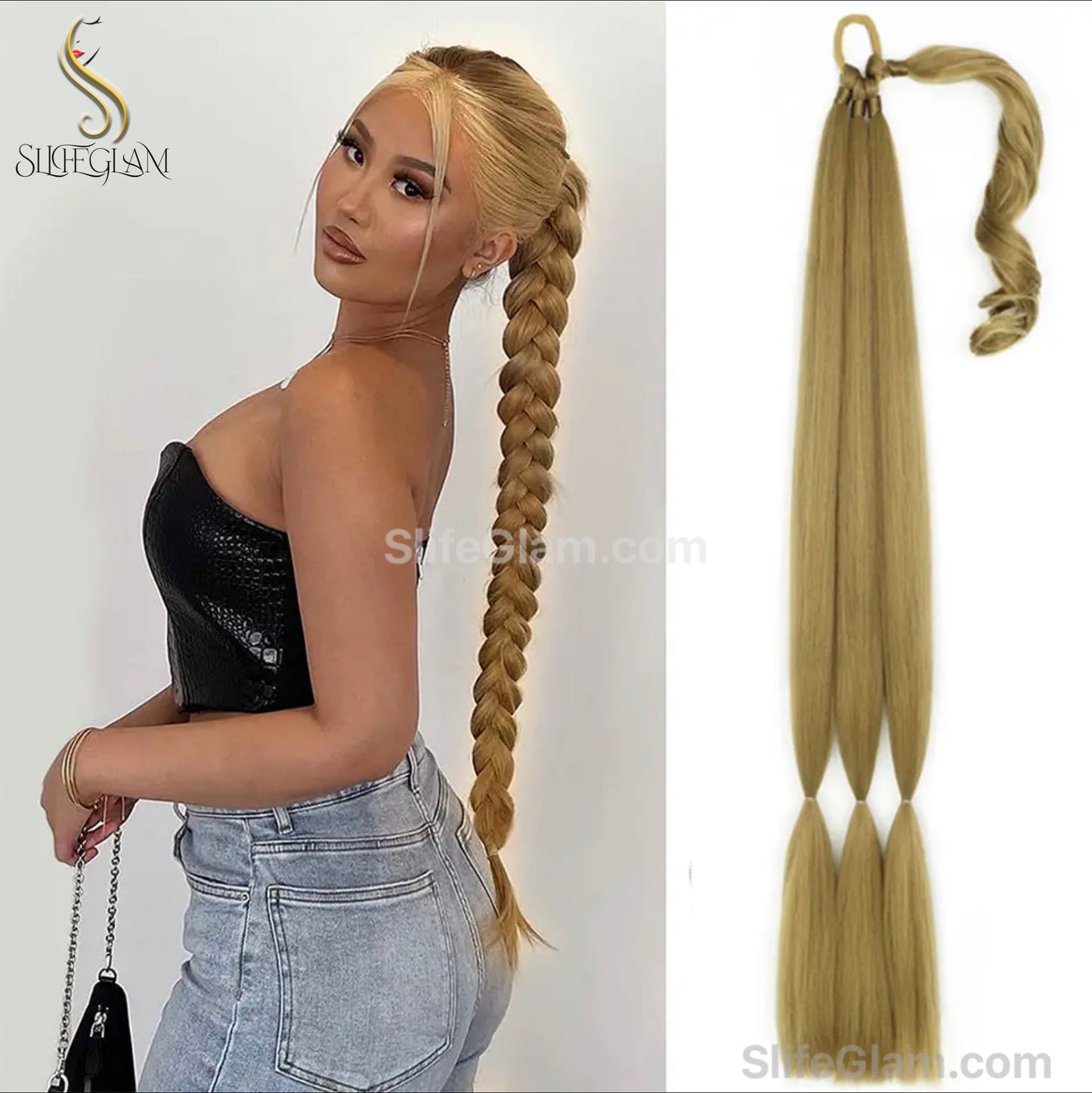 Long Braided Pony Tail Hair Extension 34inches Black Brown Blonde