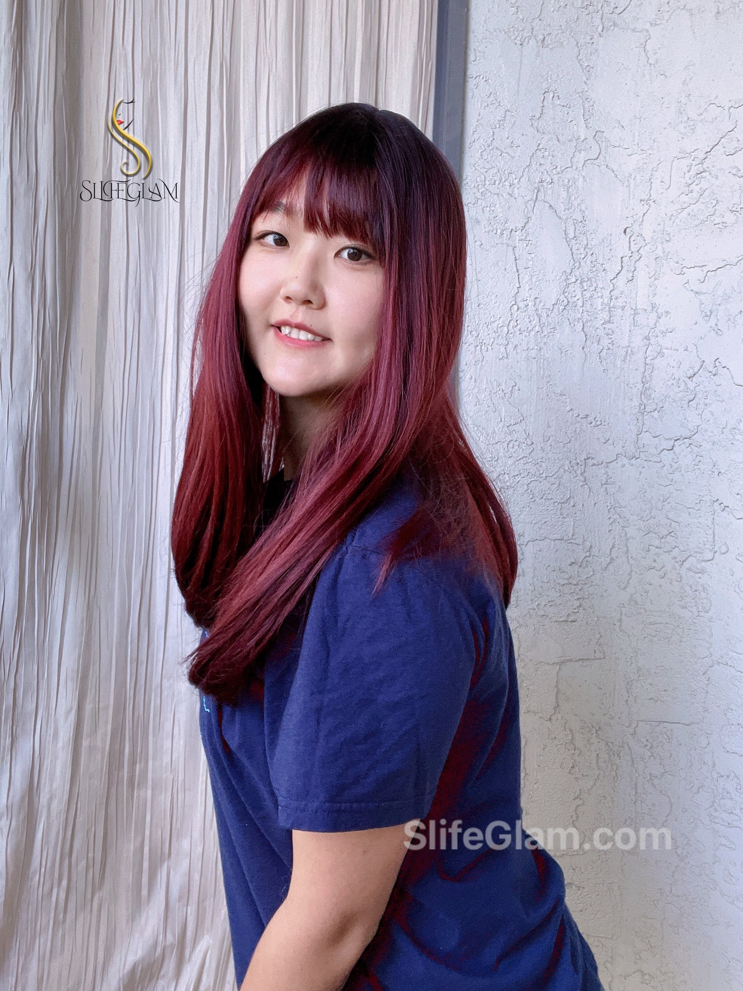 Beautiful Realistic long Burgundy Wine Wig Natural Realistic