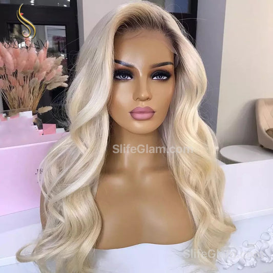 100% Remy Human Hair Ombre Blonde Platinum Blonde Lace Front Body Wave Human Hair Wig