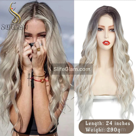 Long Beautiful Wavy Blonde Lace Front Platinum Blonde Bleached Blonde Wig