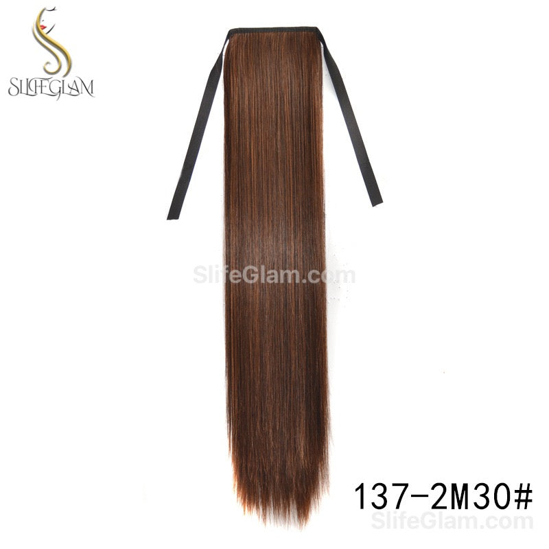 Long Straight Ribbon Pony Tail Extensions Black Dark Brown Pony Tail Hair Extensions 24-34 inches